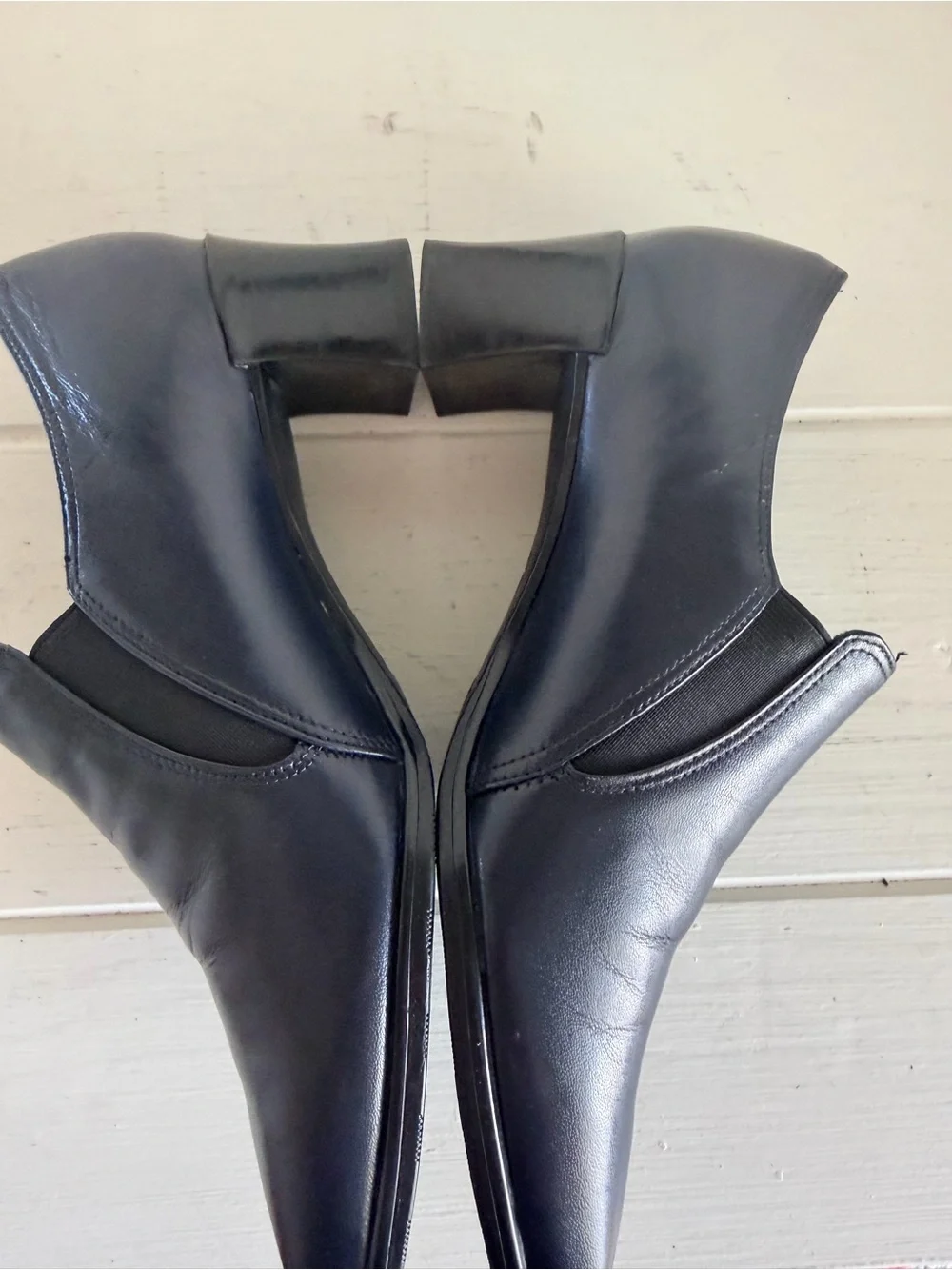 Munro American Annee Navy Blue Leather Square Toe Block Heel Pumps 5.5 LIKE NEW